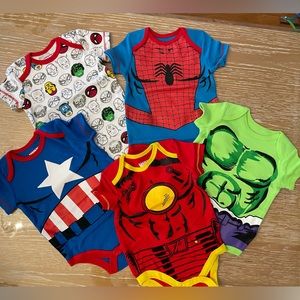 (5) avengers themed bodysuits/onesies